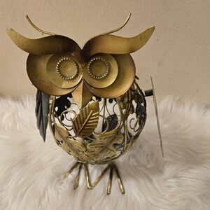 Pier 1 One Imports Fall Owl Pumpkin Tealight Candle Holder Lantern metal